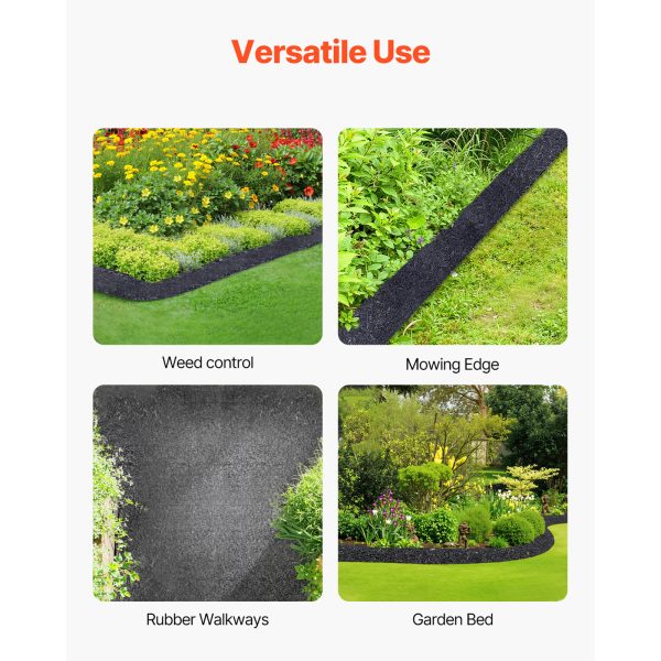vevor rubber mulch for landscaping, 1 roll u002f2 rollsu002f4 rolls rubber mulch mat 96 inchu002f120 inch, permanent rubber pathway, natural looking black mulch garden edging for plants, vegetables & flower garden barrier