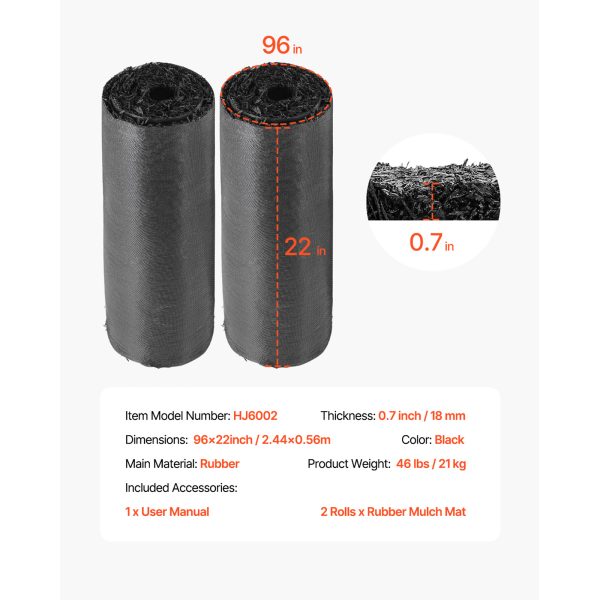 vevor rubber mulch for landscaping, 1 roll u002f2 rollsu002f4 rolls rubber mulch mat 96 inchu002f120 inch, permanent rubber pathway, natural looking black mulch garden edging for plants, vegetables & flower garden barrier