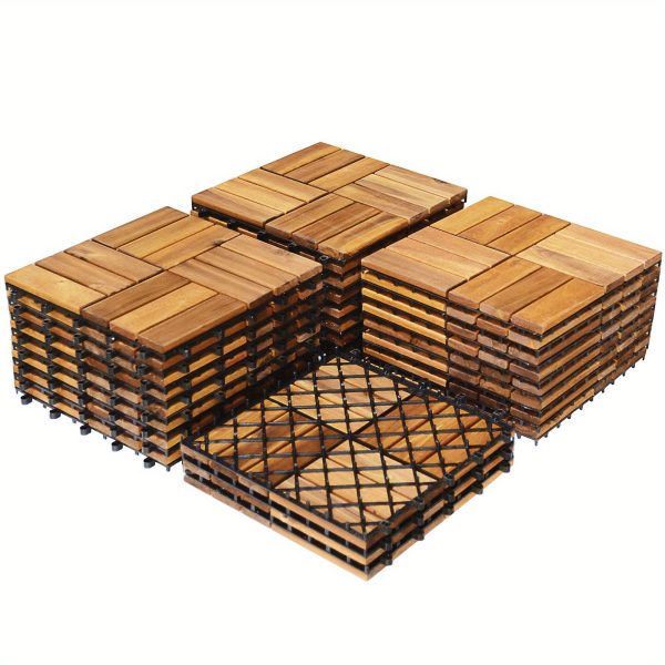 multigot 27pcs patio interlocking tiles acacia slat wood garden indoor & outdoor