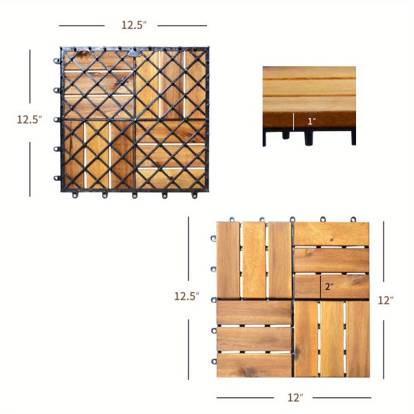 multigot 27pcs patio interlocking tiles acacia slat wood garden indoor & outdoor