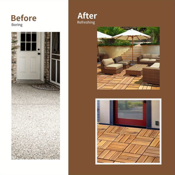 multigot 27pcs patio interlocking tiles acacia slat wood garden indoor & outdoor