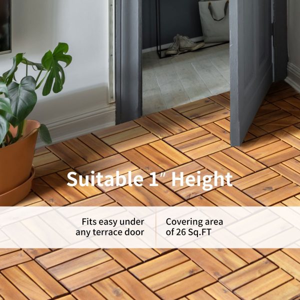 multigot 27pcs patio interlocking tiles acacia slat wood garden indoor & outdoor