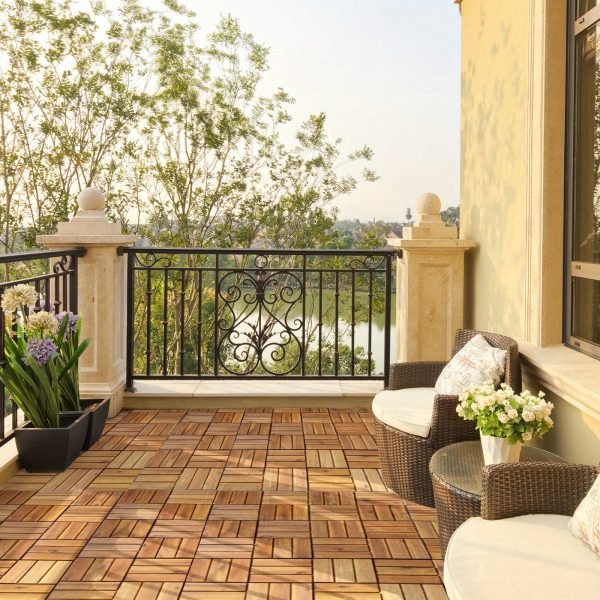 multigot 27pcs patio interlocking tiles acacia slat wood garden indoor & outdoor