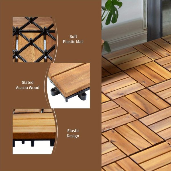 multigot 27pcs patio interlocking tiles acacia slat wood garden indoor & outdoor