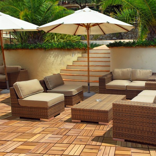 multigot 27pcs patio interlocking tiles acacia slat wood garden indoor & outdoor