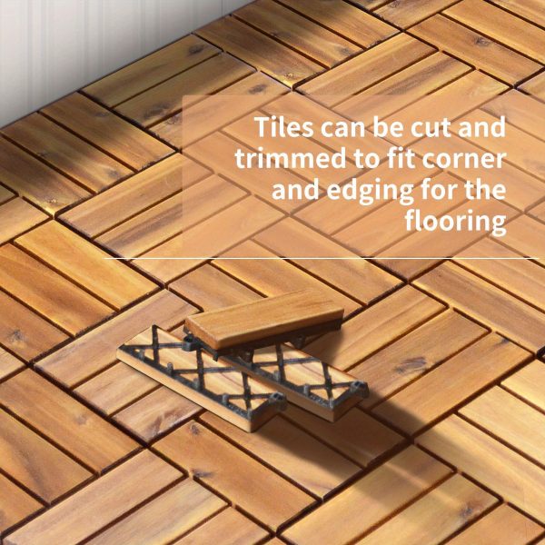multigot 27pcs patio interlocking tiles acacia slat wood garden indoor & outdoor