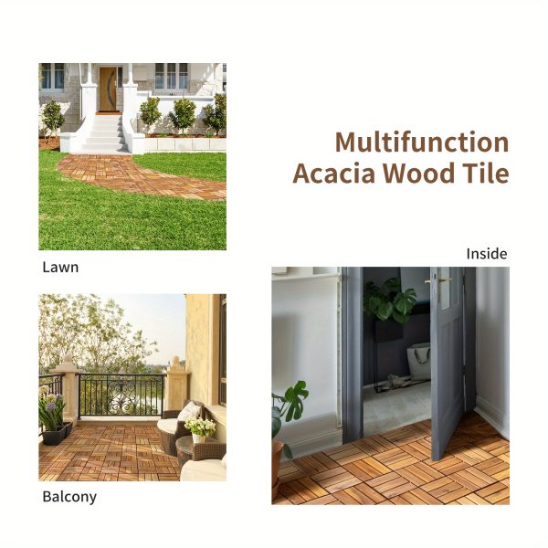 multigot 27pcs patio interlocking tiles acacia slat wood garden indoor & outdoor