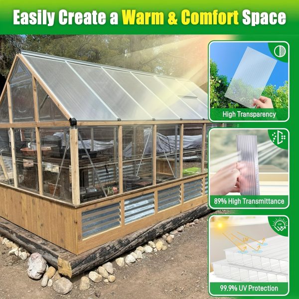 16 pack polycarbonate greenhouse panels, twin wall polycarbonate sheets, greenhouse replacement panels all weather clear roof panels 4' x 2' x 0.12''u002f0.24''u002f0.36''