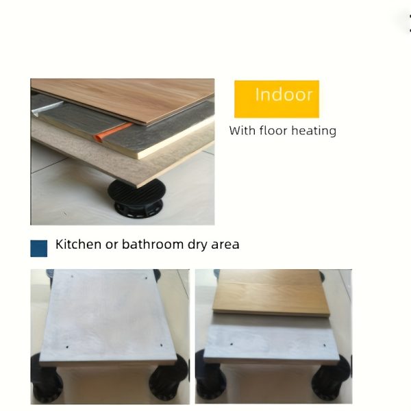 prefabricated ground supports and wall elevation brackets suitable for outdoor terraces, plastic decks and adjustable paving bases