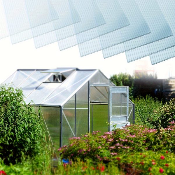 2' (w) x 4' (l) polycarbonate panel, twin wall polycarbonate sheets waterproof uv protected reinforced clear sheets for greenhouse, outdoor, plant stand roof