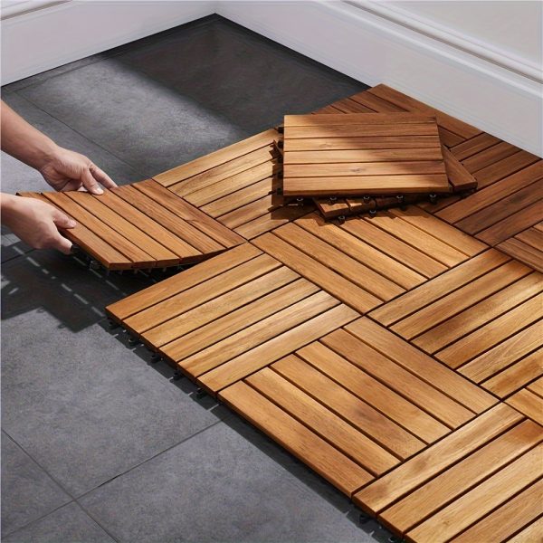 27u002f54u002f81u002f162pcs interlocking patio deck tiles 11.8 x 11.8in wood floor tiles outdoor flooring for patio garden deck poolside browngolden