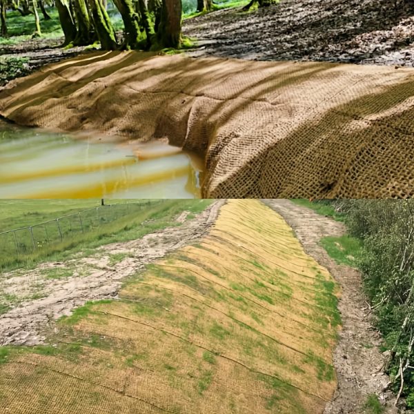 1pc, natural coir erosion control netting oversized coconut fiber slope matting, anti soil erosion, loosely woven mesh for raised bed seed mulching & agricultural use, earthy tan color, 1 roll, erosion control mesh for slope