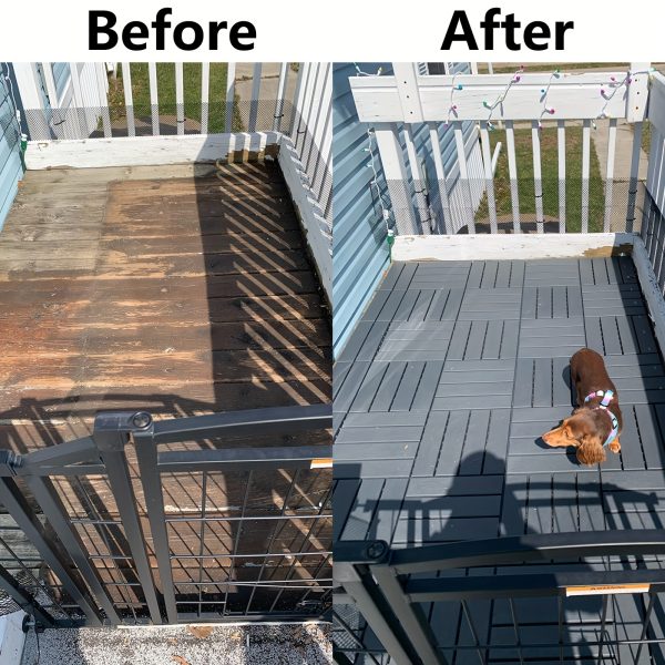 waterproof interlocking deck tiles waterproof anti slip interlocking patio tiles | ideal for garden, walkway, balcony, courtyard and porch decoration, made of plastic material, easy to clean and maintain