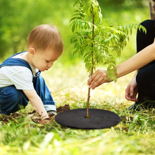 8 pack 24.5 inch non woven tree mulch ring tree protector mat, reusable tree weed barrier mat for weed control root protection