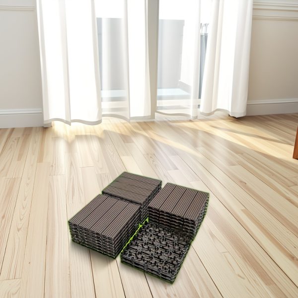 wood plastic composite deck tiles set of 20, fsc composite decking resist rust, water, weather, easy to diy & maintain, ideal for patios, balconies, rooftops, light coffee color