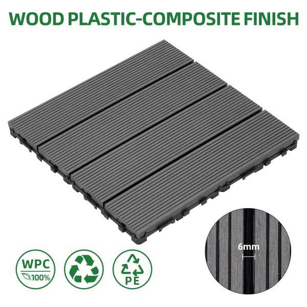9pcs heavy duty & recyclable wood plastic interlocking deck tiles 11.8