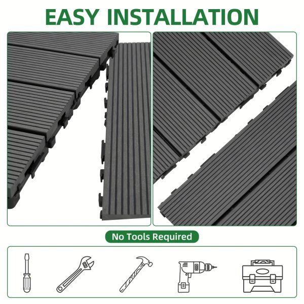 9pcs heavy duty & recyclable wood plastic interlocking deck tiles 11.8