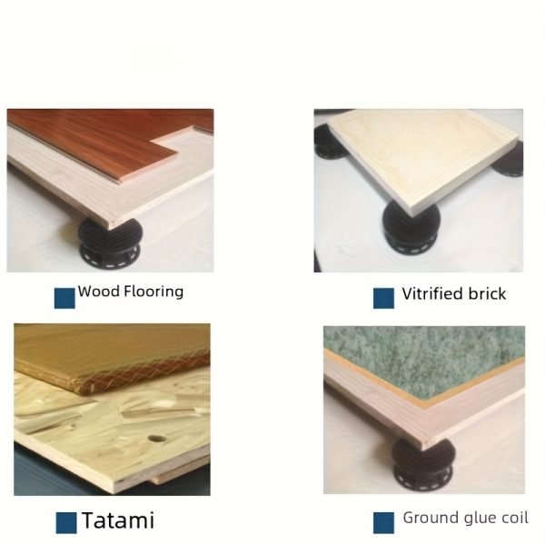 prefabricated ground supports and wall elevation brackets suitable for outdoor terraces, plastic decks and adjustable paving bases