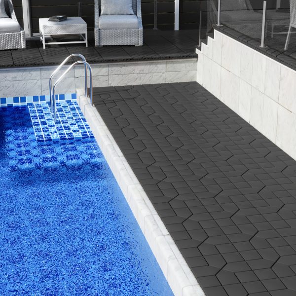 44 pack 12x12 square waterproof outdoor deck tiles interlocking, all weather, slip resistant, easy assembly patio decking for poolside, balcony, backyard