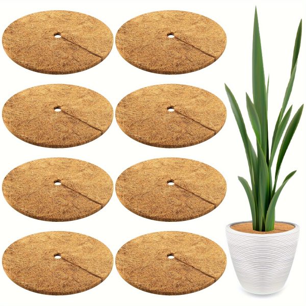 8pcs round coconut shell fiber plant mulch, fiber flat pad tight anti grain pad flowerpot pad with opening in the middle