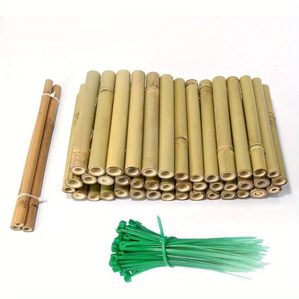 8x39in natural bamboo edging, bamboo garden border edging, outdoor landscape edging for decorative garden, patio flower garden bed, lawn, yard, pool fences ( 1pc with 3 short poles)