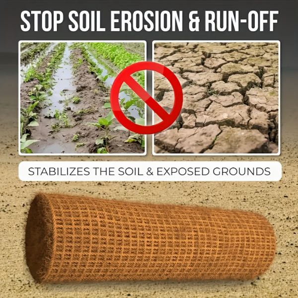 1pc, natural coir erosion control netting oversized coconut fiber slope matting, anti soil erosion, loosely woven mesh for raised bed seed mulching & agricultural use, earthy tan color, 1 roll, erosion control mesh for slope