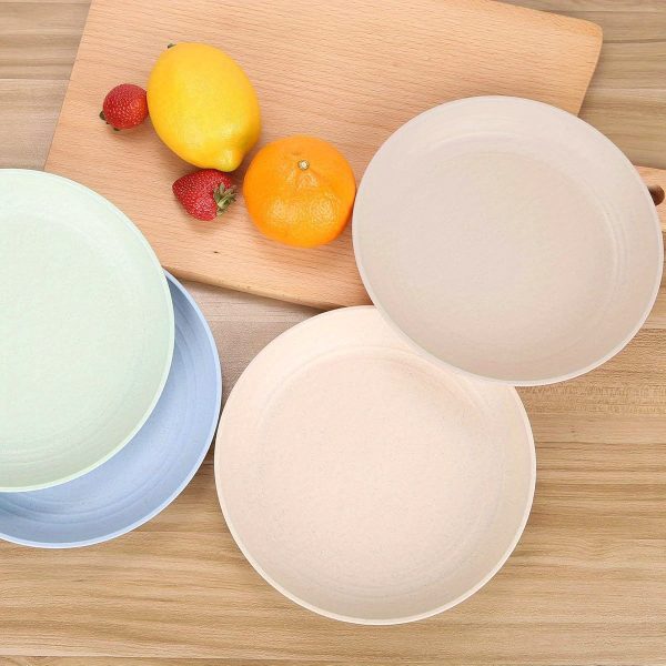 7. 8 inches unbreakable wheat straw plates lightweight & reusable plate sets of 4 for kitchen dishes dishwasher & microwave safe healthy, bpa free & eco ( beige)
