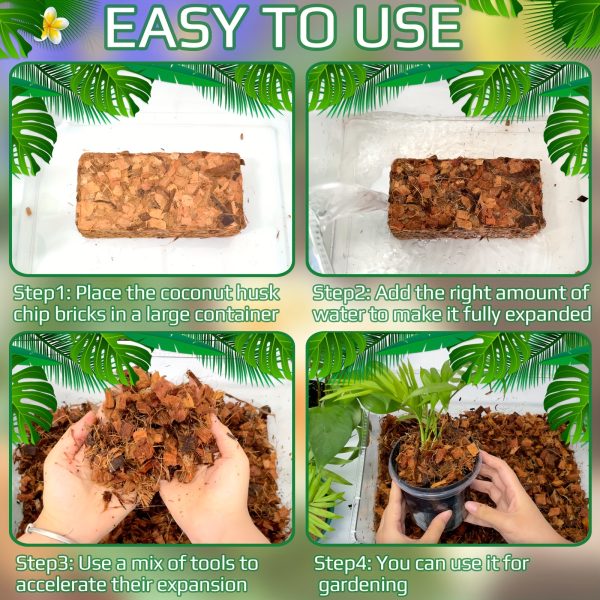 2u002f4u002f6 pack 100% coconut husk chips low ec & ph balanced, high expansion coco husk mulch for garden, flowers, herbs planting substrate with natural drainage & soil erosion control, flower plant support, highquality mulch