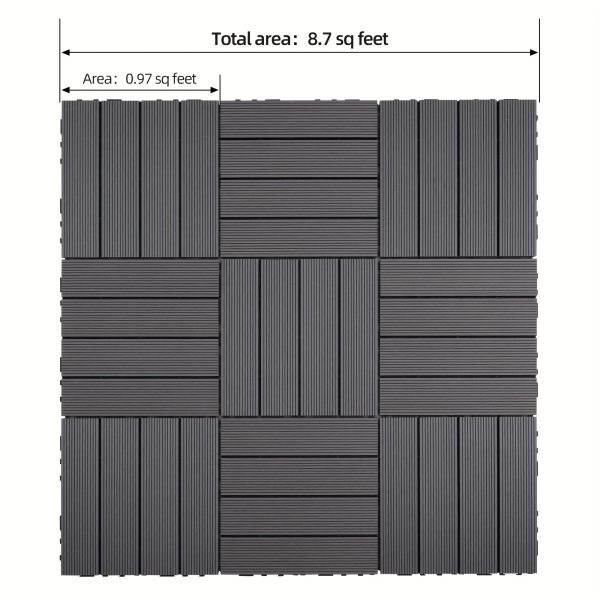 9pcs heavy duty & recyclable wood plastic interlocking deck tiles 11.8