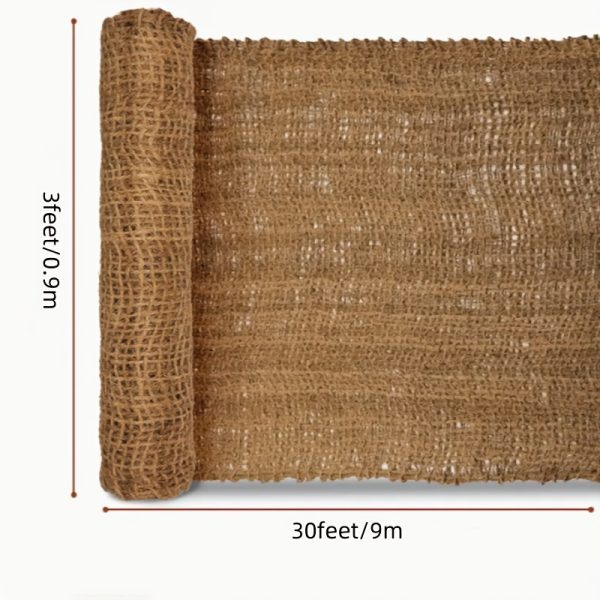 1pc, natural coir erosion control netting oversized coconut fiber slope matting, anti soil erosion, loosely woven mesh for raised bed seed mulching & agricultural use, earthy tan color, 1 roll, erosion control mesh for slope