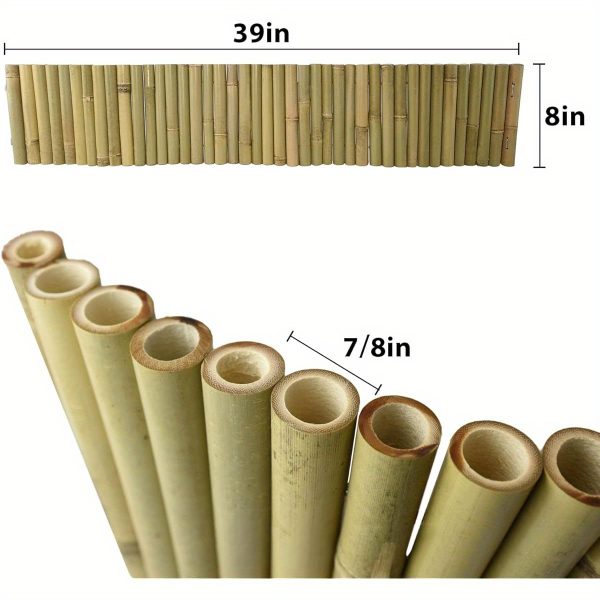8x39in natural bamboo edging, bamboo garden border edging, outdoor landscape edging for decorative garden, patio flower garden bed, lawn, yard, pool fences ( 1pc with 3 short poles)