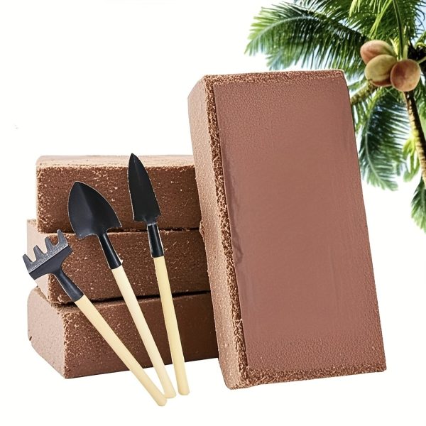 compressed coconut coir fiber blocks easy to expand, low ec & balanced ph, floating grow medium for vegetables, herbs, flowering plants, coconut fiber for plants, vegetable gardening, beachthemed decor, material