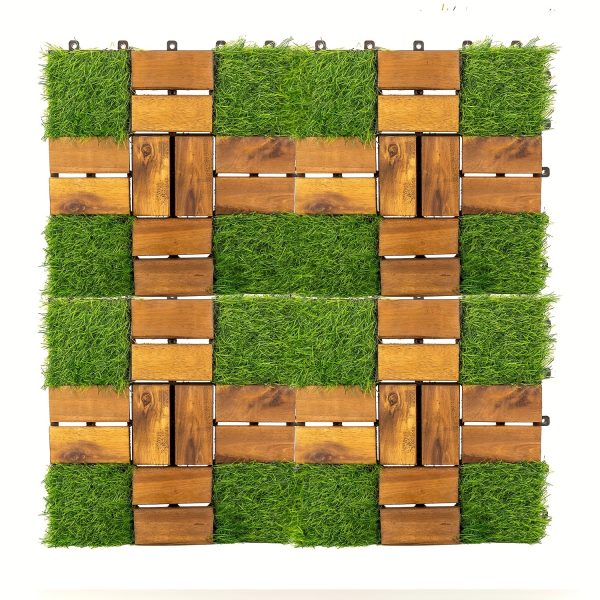 10pcs 12 inch x 12 inch acacia wood interlocking flooring tiles grass deck tile green 20 pins