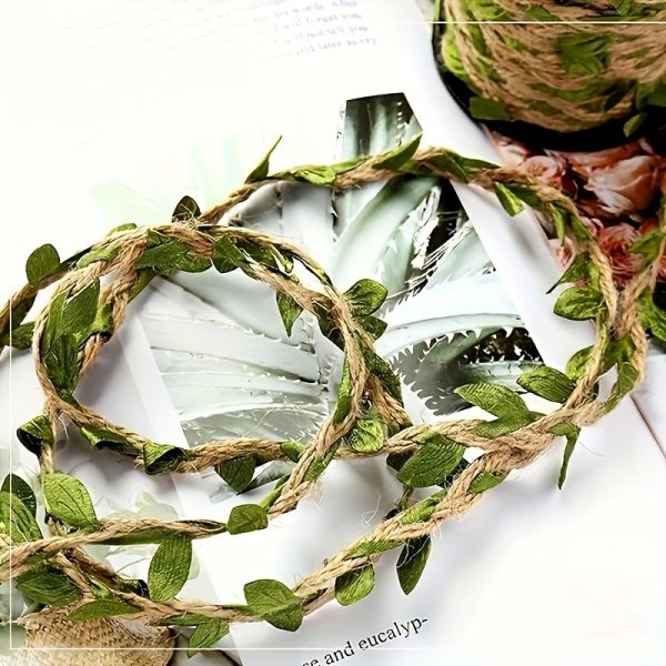 32ft natural jute twine with green leaf design heavy duty hemp rope for gardening, crafts, and home decor, earthy texture for rustic projects, home decor accents | rustic aesthetic | natural material
