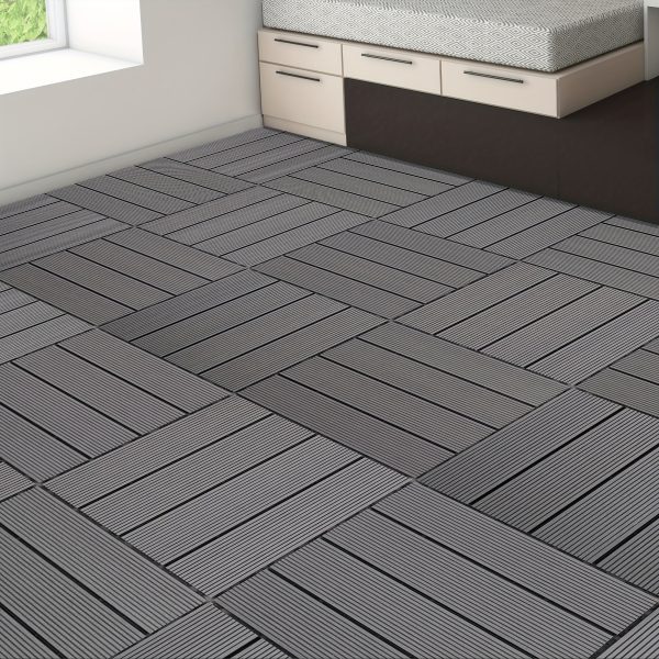 9pcs heavy duty & recyclable wood plastic interlocking deck tiles 11.8