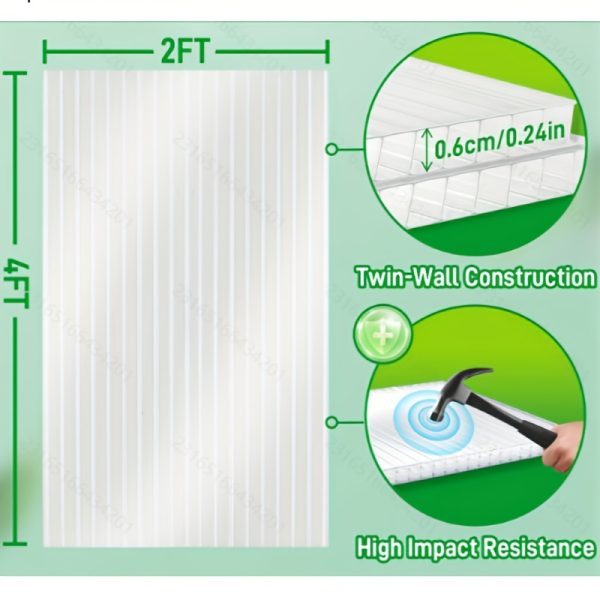 16 pack polycarbonate greenhouse panels, twin wall polycarbonate sheets, greenhouse replacement panels all weather clear roof panels 4' x 2' x 0.12''u002f0.24''u002f0.36''