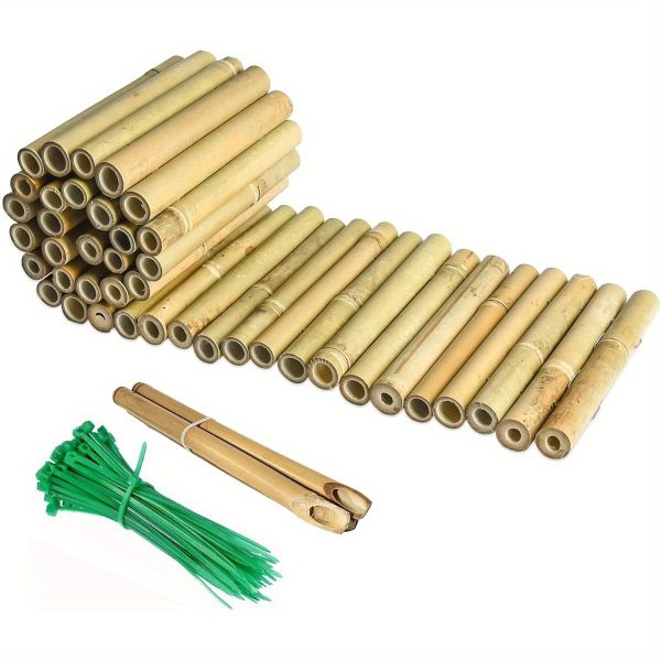 8x39in natural bamboo edging, bamboo garden border edging, outdoor landscape edging for decorative garden, patio flower garden bed, lawn, yard, pool fences ( 1pc with 3 short poles)