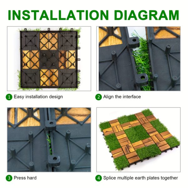 10pcs 12 inch x 12 inch acacia wood interlocking flooring tiles grass deck tile green 20 pins