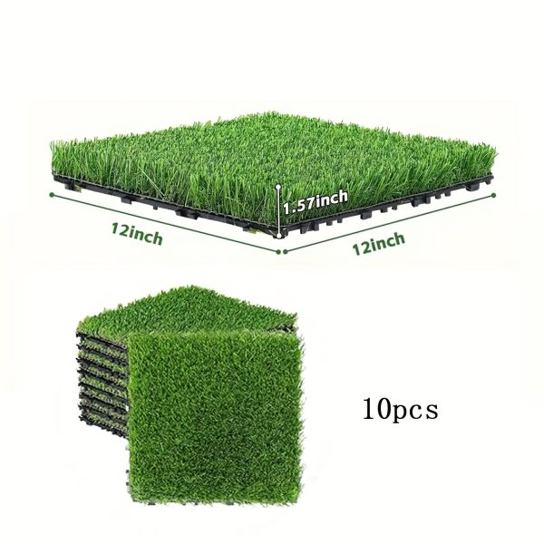 10pcs interlocking grass tiles spliced turf board & permeable pet potty mat with stable backing, 12x12 inch durable plastic outdoor flooring for balcony, patio, garden easy click together installation, patio upgrade, natural look mat, easyinstall mat