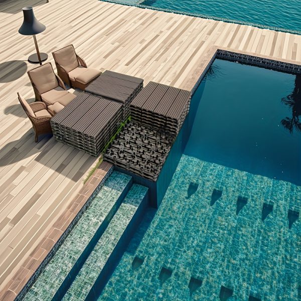 wood plastic composite deck tiles set of 20, fsc composite decking resist rust, water, weather, easy to diy & maintain, ideal for patios, balconies, rooftops, light coffee color