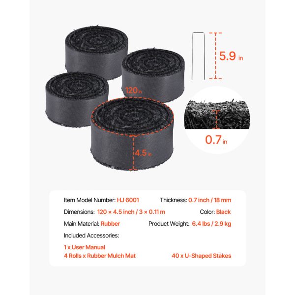 vevor rubber mulch for landscaping, 1 roll u002f2 rollsu002f4 rolls rubber mulch mat 96 inchu002f120 inch, permanent rubber pathway, natural looking black mulch garden edging for plants, vegetables & flower garden barrier
