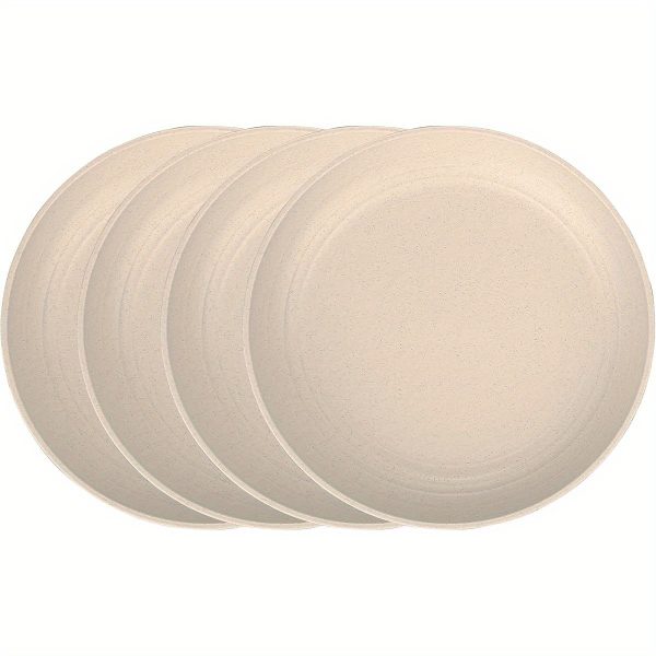 7. 8 inches unbreakable wheat straw plates lightweight & reusable plate sets of 4 for kitchen dishes dishwasher & microwave safe healthy, bpa free & eco ( beige)