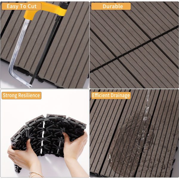 wood plastic composite deck tiles set of 20, fsc composite decking resist rust, water, weather, easy to diy & maintain, ideal for patios, balconies, rooftops, light coffee color