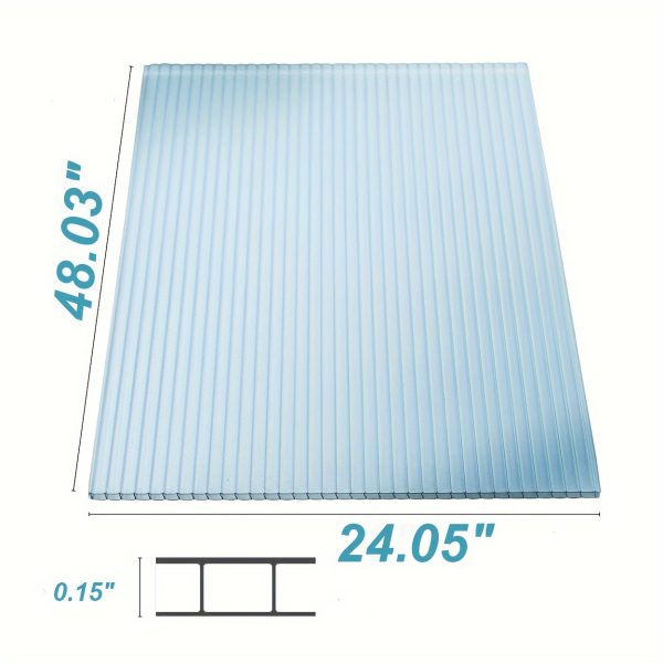 2' (w) x 4' (l) polycarbonate panel, twin wall polycarbonate sheets waterproof uv protected reinforced clear sheets for greenhouse, outdoor, plant stand roof