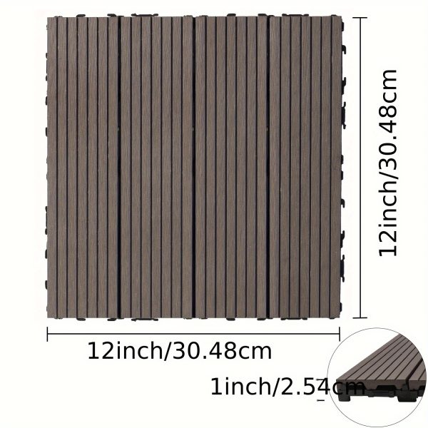 wood plastic composite deck tiles set of 20, fsc composite decking resist rust, water, weather, easy to diy & maintain, ideal for patios, balconies, rooftops, light coffee color