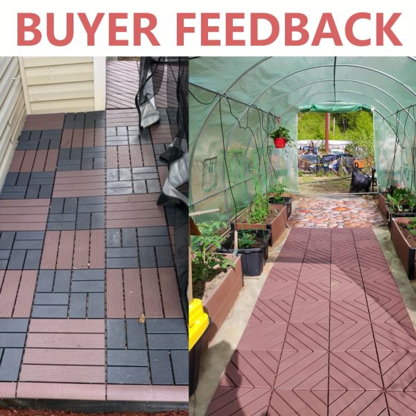 waterproof interlocking deck tiles waterproof anti slip interlocking patio tiles | ideal for garden, walkway, balcony, courtyard and porch decoration, made of plastic material, easy to clean and maintain