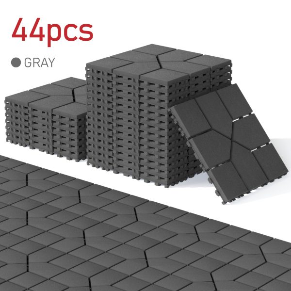 44 pack 12x12 square waterproof outdoor deck tiles interlocking, all weather, slip resistant, easy assembly patio decking for poolside, balcony, backyard