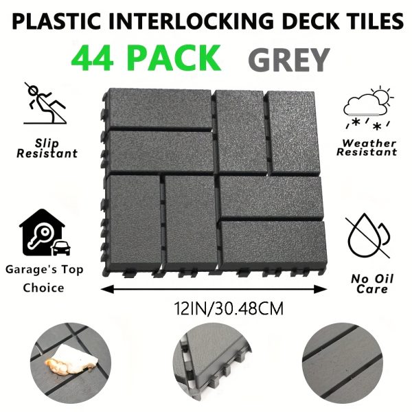 waterproof interlocking deck tiles waterproof anti slip interlocking patio tiles | ideal for garden, walkway, balcony, courtyard and porch decoration, made of plastic material, easy to clean and maintain