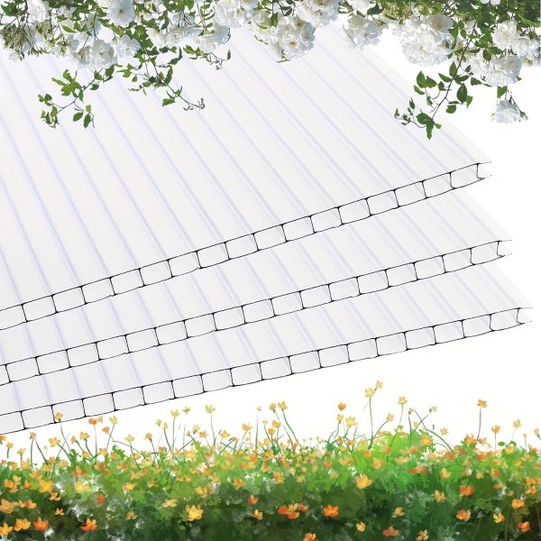 16 pack polycarbonate greenhouse panels, twin wall polycarbonate sheets, greenhouse replacement panels all weather clear roof panels 4' x 2' x 0.12''u002f0.24''u002f0.36''
