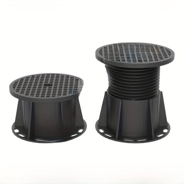 prefabricated ground supports and wall elevation brackets suitable for outdoor terraces, plastic decks and adjustable paving bases
